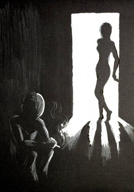 Anahat resim. Adam rahatsız ve sigara içmeye gitti. Sh