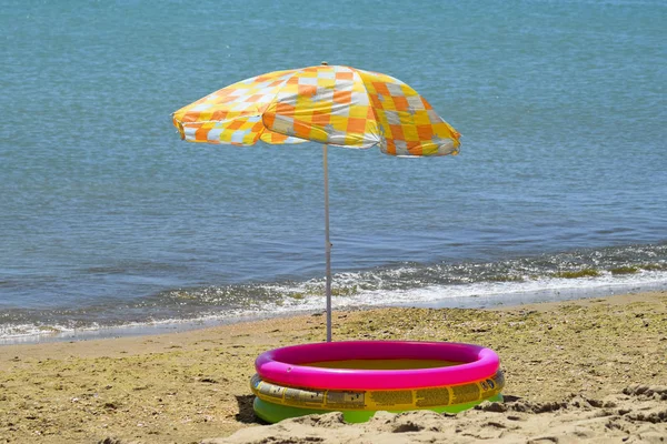 Anapa Russia July 2017 Beach Umbrella Sun Beach Black Sea — Stock Photo, Image