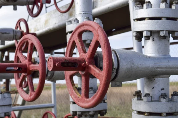 Shut-off valves on the high-pressure well flowing equipment. Oil Stock Image
