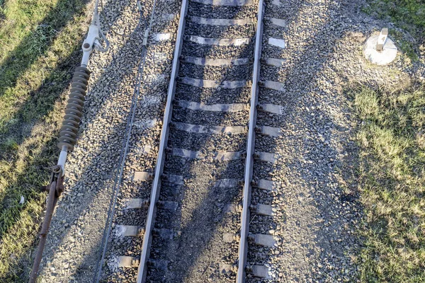 Trampa Ferroviaria Vista Superior Sobre Los Rieles Líneas Eléctricas Alta — Foto de Stock