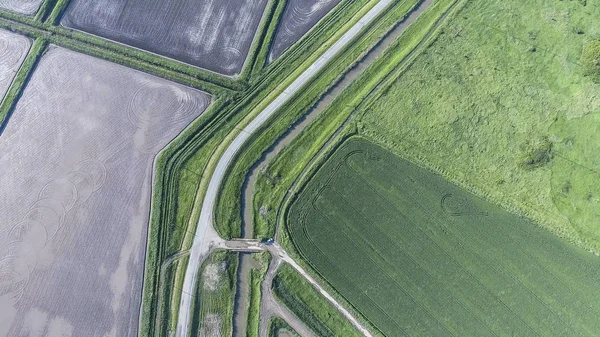 Vista Dall Alto Del Campo Grano Del Campo Arato Sotto — Foto Stock