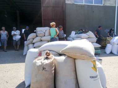 Tanesi indi özelliği ortak yatırımcılara verme. Torbalarda depodaki buğday ve arpa elde.