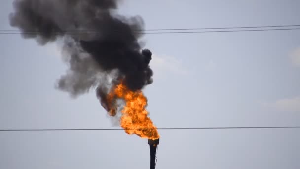 A tocha de gás para fumar. Poluição ambiental. Sistema de tocha em um campo de óleo — Vídeo de Stock
