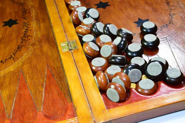 Backgammon Juego Mesa Con Dados Backgammon Hecho Mano — Foto de Stock