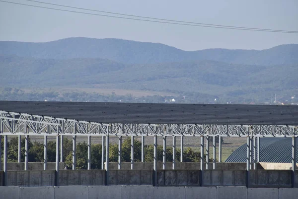 Costruzione Hangar Struttura Metallica Dell Edificio — Foto Stock