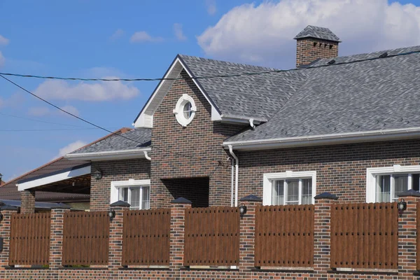 Asphalt Shingle Decorative Bitumen Shingles Roof Brick House Fence Made Stock Image