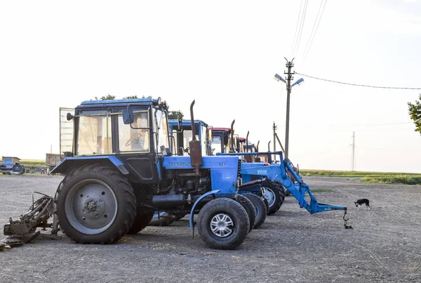 Tractor, în picioare într-un rând. Utilaje agricole . — Fotografie, imagine de stoc