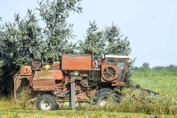 Villaggio Poltavskaya Russia Settembre 2017 Vecchia Mietitrice Arrugginita Combinare Mietitrebbie — Foto Stock