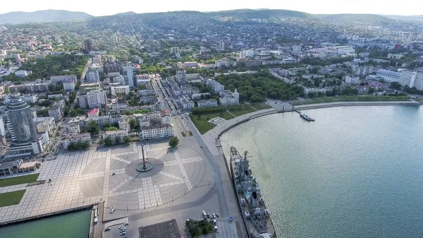 Üstten Görünüm Marina Novorossiysk Iskele Liman Kenti Kentsel Peyzaj — Stok fotoğraf