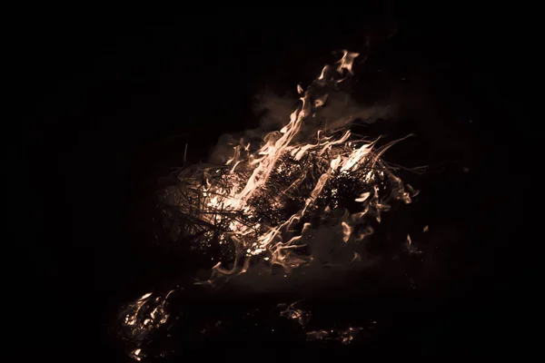 Fire Burning Rice Straw Night — Stock Photo, Image