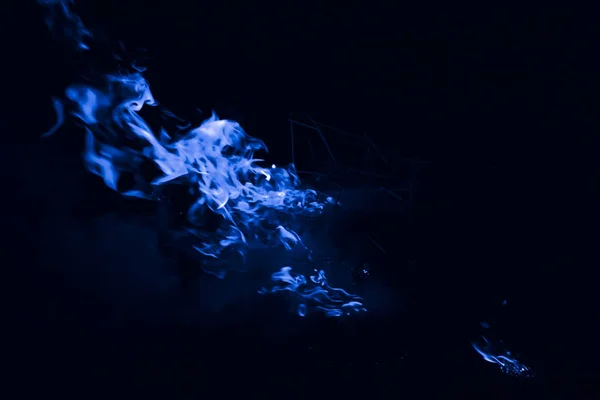 Llama Azul Fuego Quemadura Paja Arroz Por Noche — Foto de Stock
