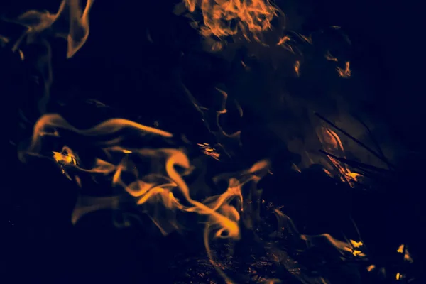 Вогонь Спалювання Рисової Соломи Вночі — стокове фото