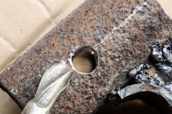 Taladro Para Metal Agujero Perforado Parte Acero —  Fotos de Stock