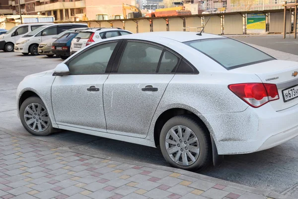 El coche está salpicado de sal marina y barro . — Foto de Stock