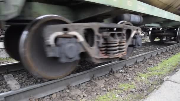 Движение Грузового Поезда Танки Рельсах Колеса Поезда — стоковое видео