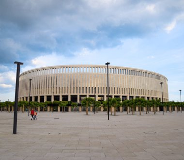 Krasnodar Stadyumu Krasnodar şehir. Modern stadyum, ön kapıdan görünümünden mimarisi.