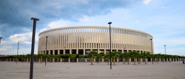Krasnodar Stadyumu Krasnodar şehir. Modern stadyum, ön kapıdan görünümünden mimarisi.