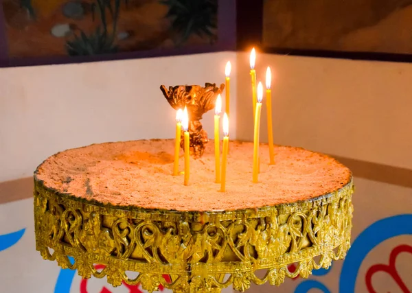 Holy Hand Rusia Junio 2017 Iglesia Ortodoxa Desde Interior Velas — Foto de Stock