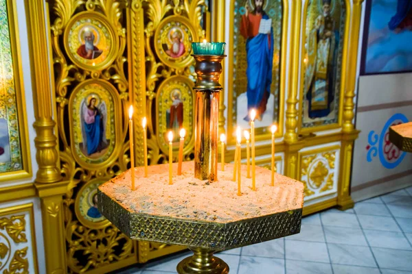 Holy Hand Russia June 2017 Orthodox Church Burning Wax Candles — Stock Photo, Image