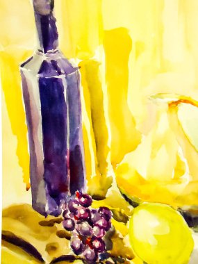 Natürmort. Takip etti bir natürmort, bir vazo, yemekler, bir