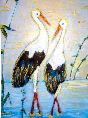 İki leylek havuz hazır. Leylek evli bir çift.