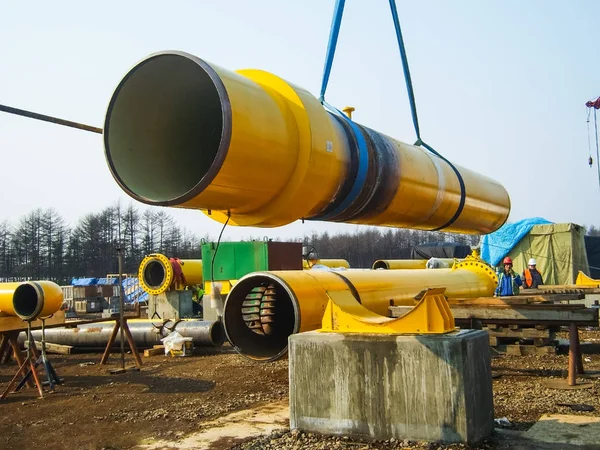 Сахалин, Россия - 12 ноября 2014 г.: Строительство газопровода — стоковое фото