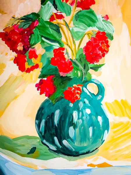 Csendélet. A festmény ábrázolja a csendélet, egy váza virág — Stock Fotó