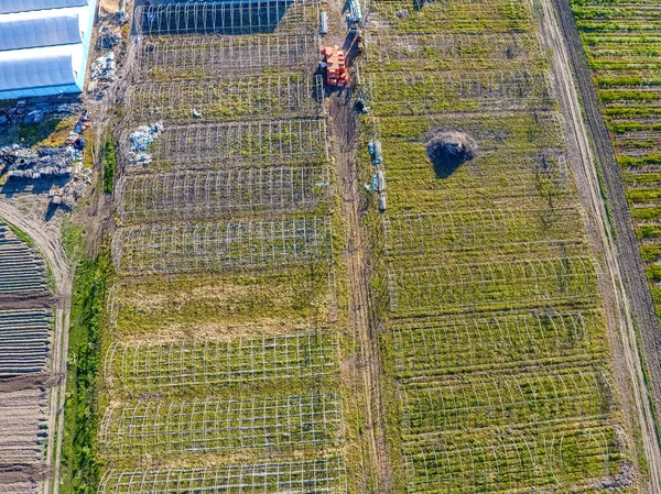 Ramverk av växthus, uppifrån. Byggande av växthus — Stockfoto