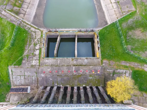 Water pumping station of irrigation system of rice fields. View