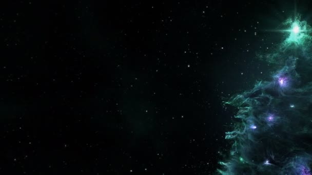 Nebulosa ciana turquesa Árbol de abeto de Navidad fondo lazo sin costuras resolución 4k . — Vídeos de Stock