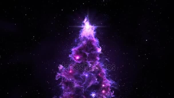 Purple Violet Nebula Christmas Fir Tree background 4k resolution. — Stock Video