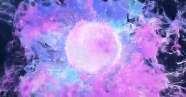 Motion Background VJ Loop - Esfera da lente ciano roxo rosa partículas 4k — Vídeo de Stock