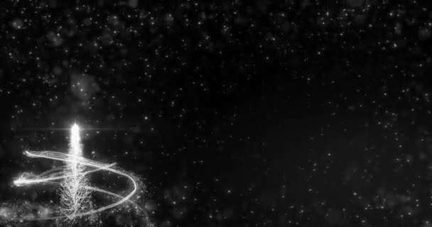 Árbol de abeto de Navidad blanco animado Fondo de estrella nevada bokeh Resolución 4k — Vídeo de stock