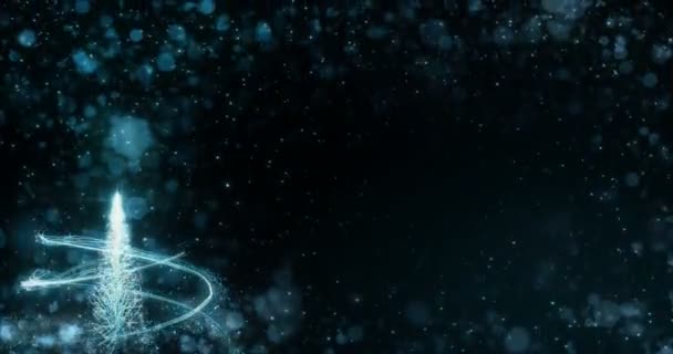 Animated Blue Christmas Fir Tree Star background bokeh snowfall 4k resolution — Stock Video