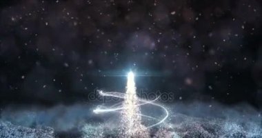 Animasyonlu turuncu Noel köknar ağacı Star arka plan bokeh kar yağışı 4k çözünürlük
