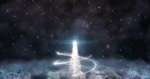 Animado naranja Navidad abeto estrella fondo bokeh nevada resolución 4k — Vídeos de Stock