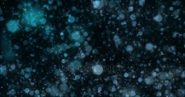 Motie achtergrond vallende intreepupil blue bokeh lichten sneeuw lus 4k — Stockvideo