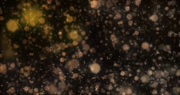 Motion fallande gyllene oskarp bokeh bakgrundsljuset snö slinga 4k — Stockvideo