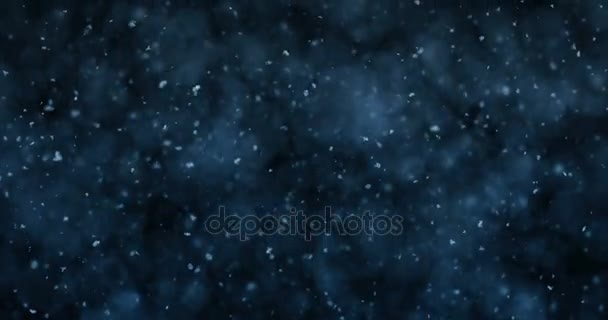 Motie achtergrond vallende blauwe intreepupil bokeh lichten sneeuw lus 4k — Stockvideo