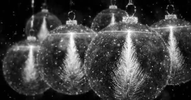 Fehér karácsonyi labdák csecsebecse dísz fenyő háttér hurok 4k