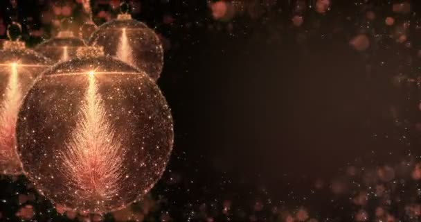 Boules de Noël dorées Ornement boule avec arbre de sapin fond boucle 4k — Video