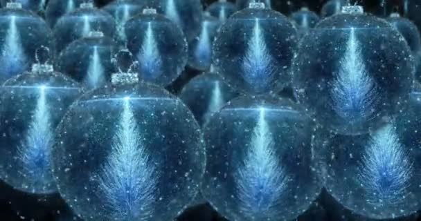 Bolas de Natal azul Bauble ornamento com árvore de abeto loop de fundo 4k — Vídeo de Stock