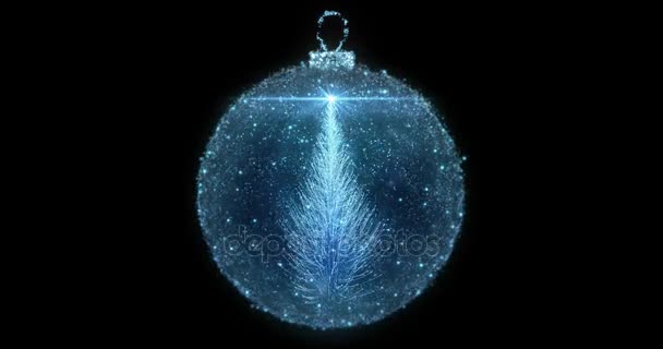 Adorno aislado azul de la bola de Navidad Bauble con el lazo del árbol de abeto 4k — Vídeos de Stock