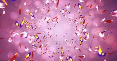 Arka plan uçan düşen romantik kırmızı pembe sarı Sakura çiçek yaprakları 4 k döngü