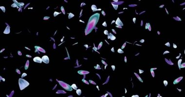 Mor mavi yeşil çiçek yaprakları düşen arka plan Alfa mat döngü 4 k uçan