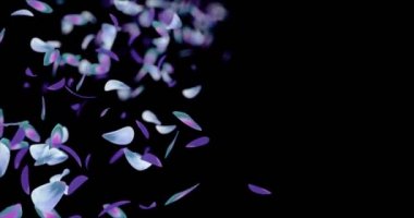 Uçan bulanık mor yeşil mavi çiçek yaprakları yer tutucu Alfa mat döngü 4k