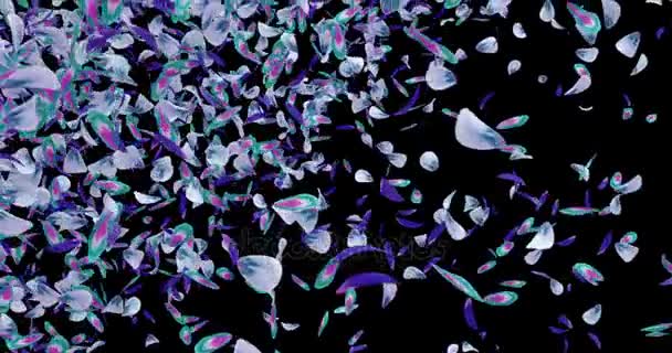 Літаюча фіолетова блакитна зелена квітка Пелюстки падаючого фону Альфа матова петля 4k — стокове відео