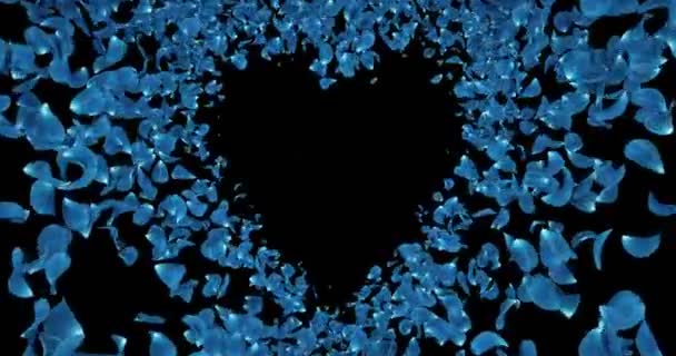 Mavi gül çiçek yaprakları kalp şekli Alfa mat yer tutucuda 4 k döngü — Stok video