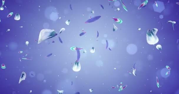 Flygande romantisk violett blå grön blomma kronblad faller bakgrund slinga 4k — Stockvideo