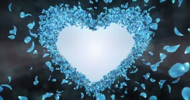 Niebieski Kwiat róży płatki w sercu kształt zastępczy alfa matowy pętli 4k — Wideo stockowe